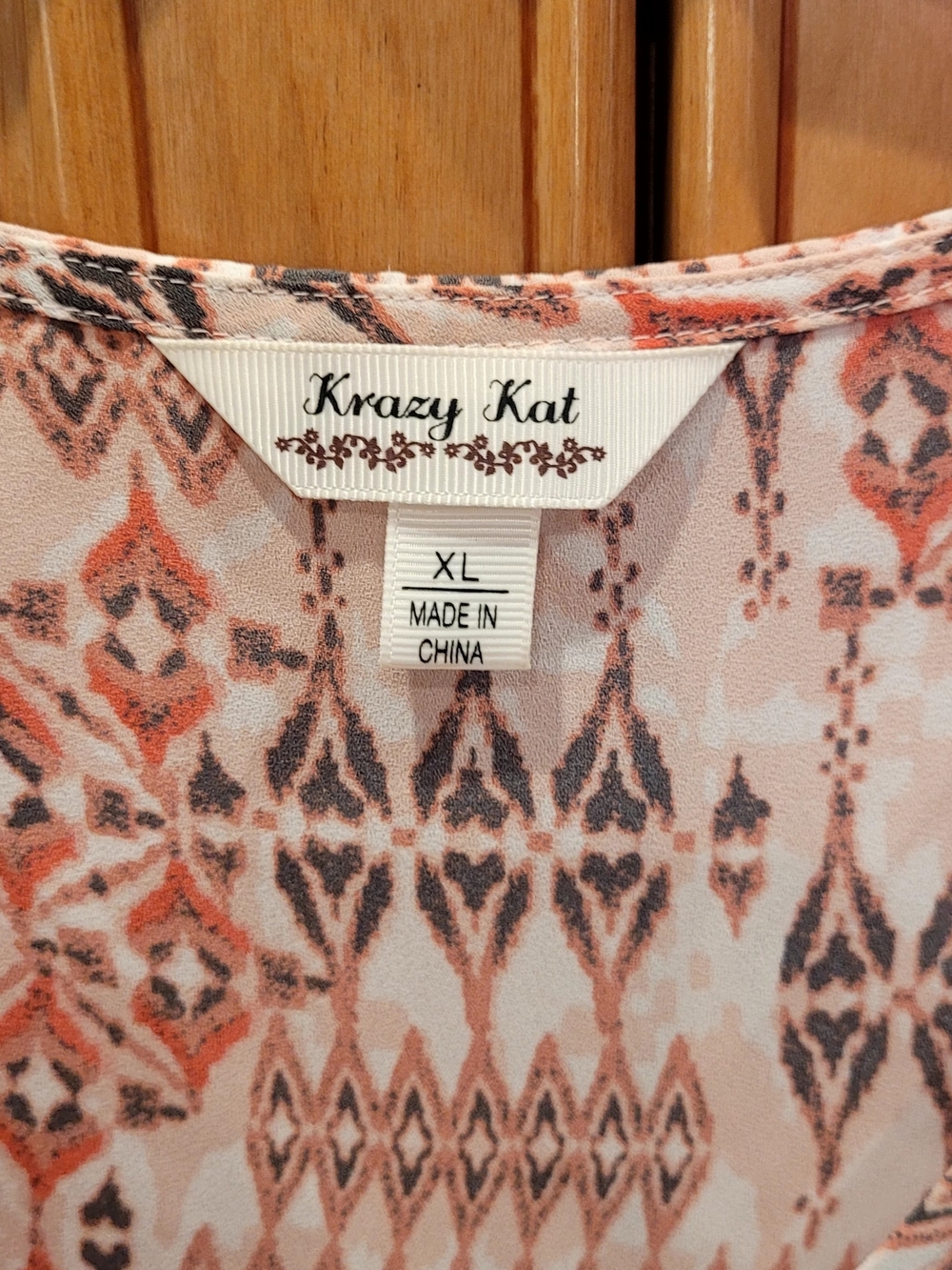 Krazy Kat Coral & Black Printed Women's Top - XL